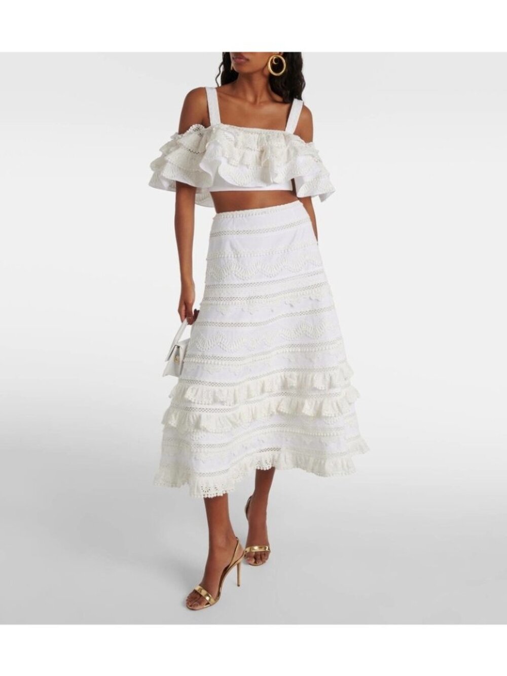 Carolina Herrera Embroidered tiered white cotton midi skirt Size 2-4